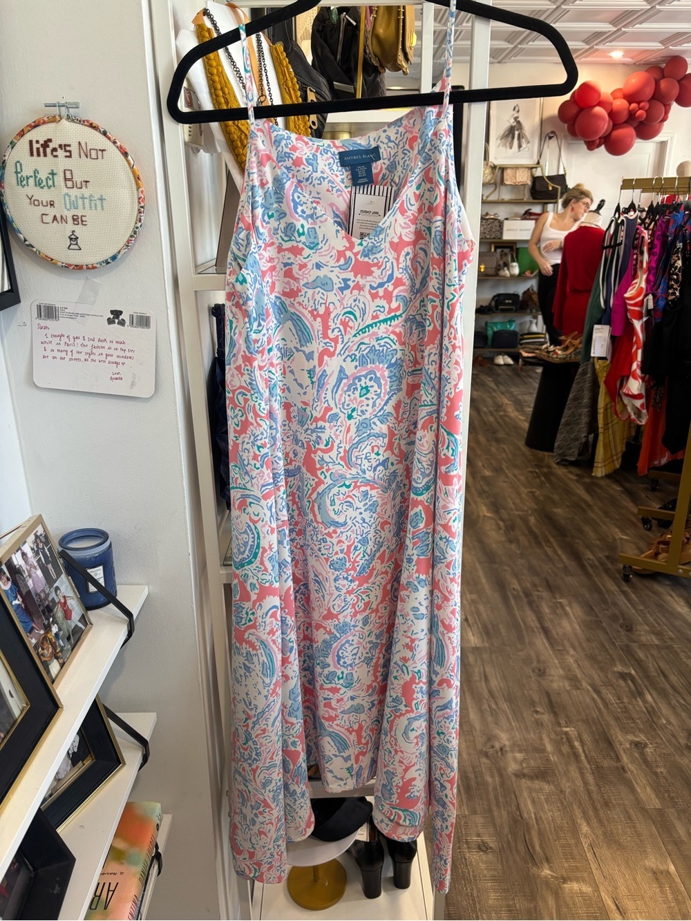 Antibes Blanc Paisley Spaghetti-Strap Maxi Dress in Pink & Blue